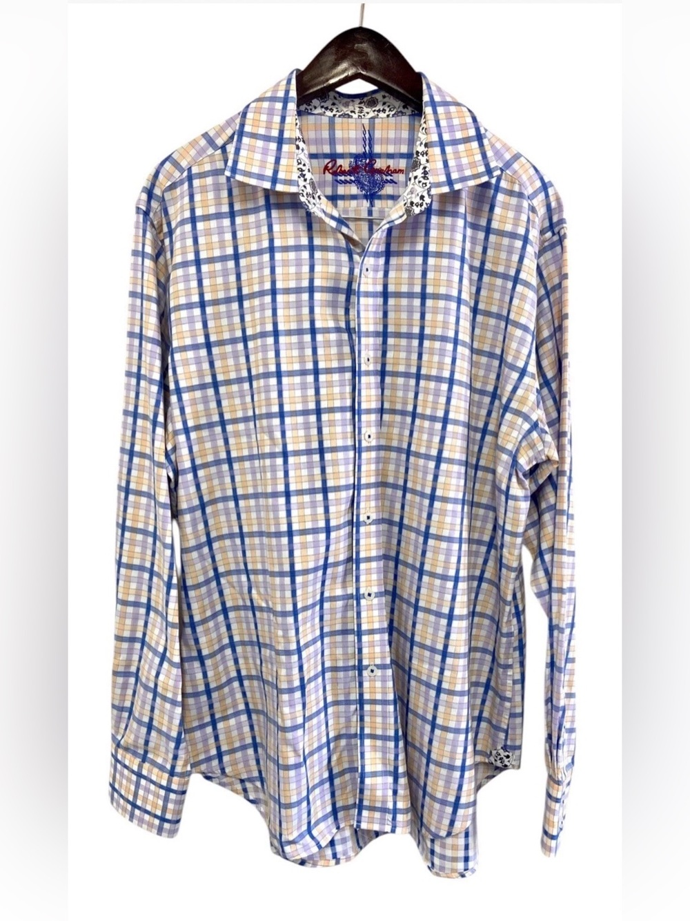 Robert Graham Blue, Yellow & White Long Sleeve Button Down Shirt Size Large